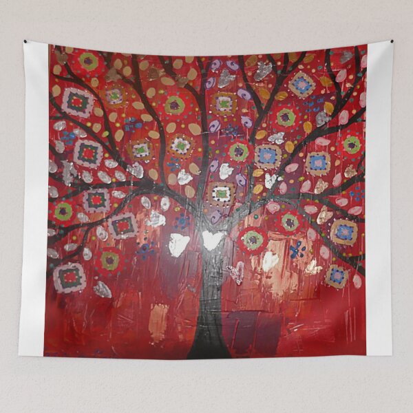 Item preview, Quirky Black Fantasy Tree in a Red Hot Sky designed and sold by Casimirasart.