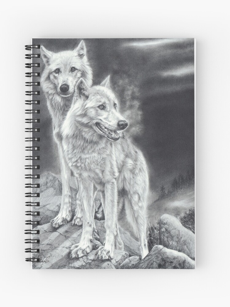 Cuaderno de espiral «Sombras de luna - cachorros de lobo - dibujo a lápiz»  de Mightyfineart | Redbubble