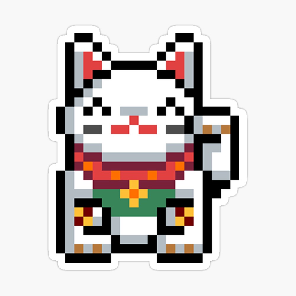 Maneki-Neko Lucky Cat 8-Bit Pixel Art Greeting Card for Sale by