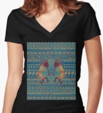 Native American Kokopelli - Ethno Border Pattern 3 Women's Fitted V-Neck T-Shirt