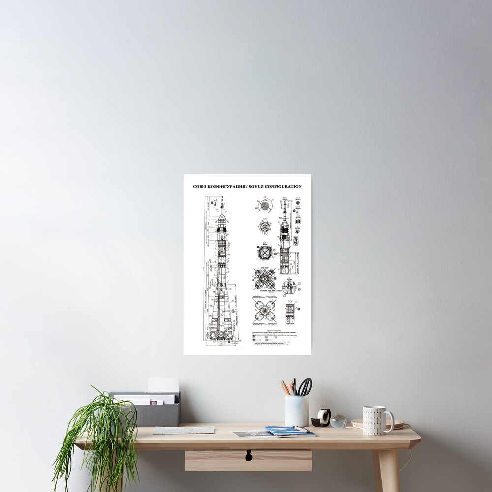 Soyuz Blueprint in High Resolution (white) Poster