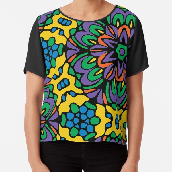Bright Bold Floral Rock Garden Chiffon Top