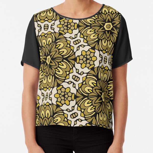 Yellow Dust Retro Floral Garden Chiffon Top