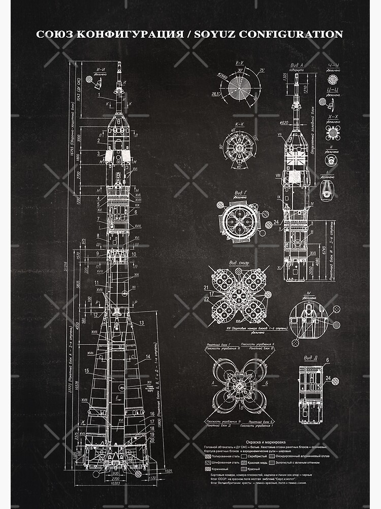 Discover Soyuz Blueprint in High Resolution (black) Premium Matte Vertical Poster