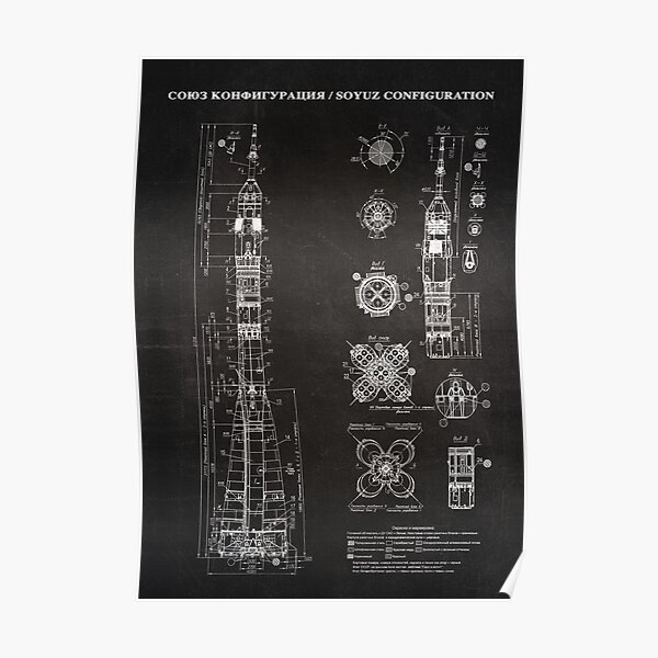 Soyuz Blueprint in High Resolution (black) Poster