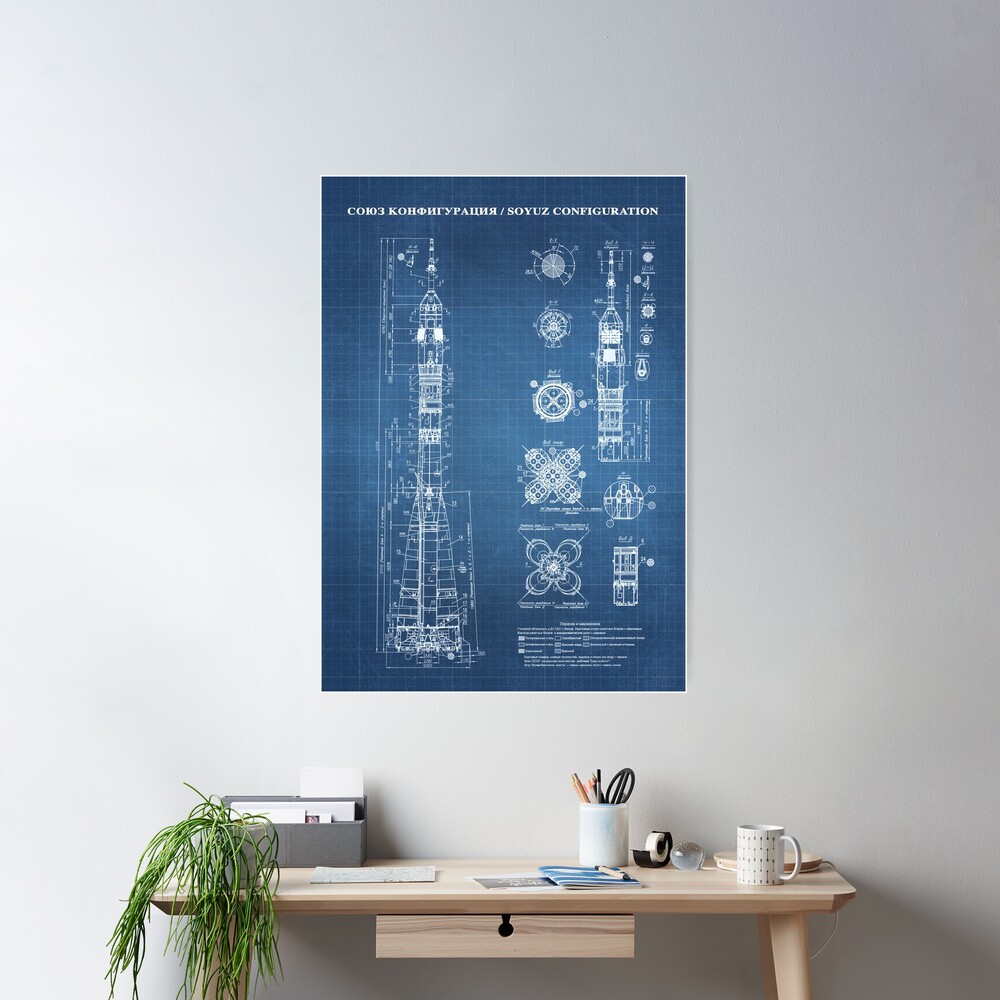 Soyuz Blueprint in High Resolution (light blue) Poster