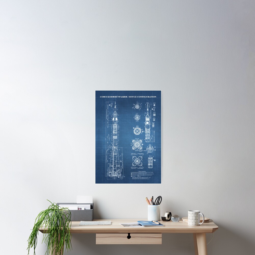 Soyuz Blueprint in High Resolution (light blue) Poster