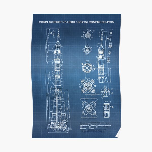 Soyuz Blueprint in High Resolution (light blue) Poster