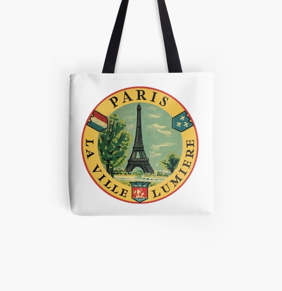 Paris France Eiffel Tower Vintage Travel Decal All Over Print Tote Bag