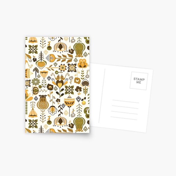 Scandinavian Style Flowers in Mustard and Green Postcard