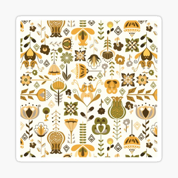 Scandinavian Style Flowers in Mustard and Green Sticker