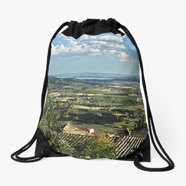 Lake Trasimeno (Italian: Lago Trasimeno) from Cortona Drawstring Bag