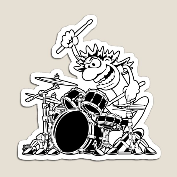 Crazy Drummer Cartoon Illustration Magnet