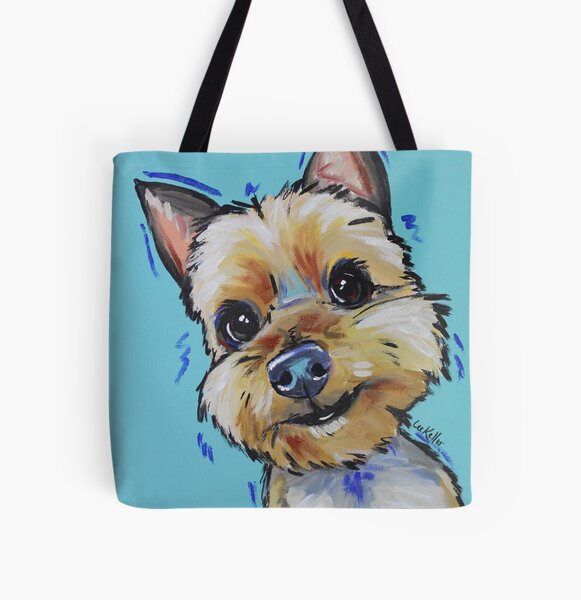 Yorkshire Terrier Yorkie with Ball Art Tote in Several Sizes FREE Personalizati 
