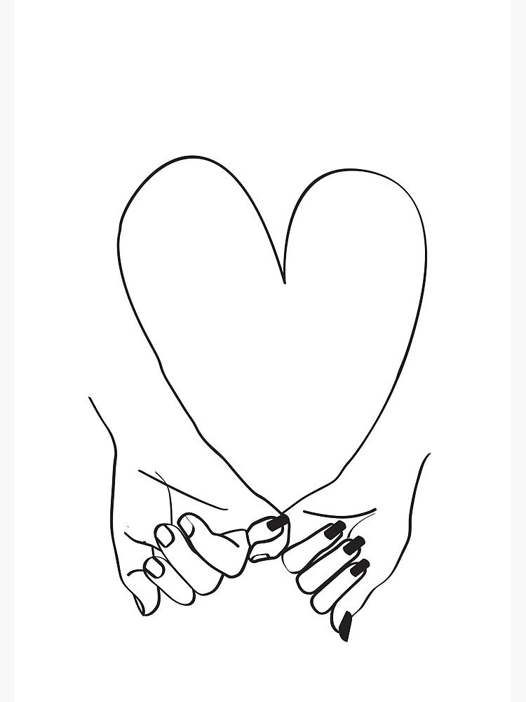 Romantic couple pinky promise line art, pinky swear contour drawings,  minimalist lovers holding hands one line drawing, Doodle flower on  watercolor