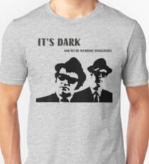 Blues Brothers Quote, It's Dark, And We Are Wearing Sunglasses, Artwork, Tshirts, Prints, Bags, Posters, Men, Women, Kids Slim Fit T-Shirt