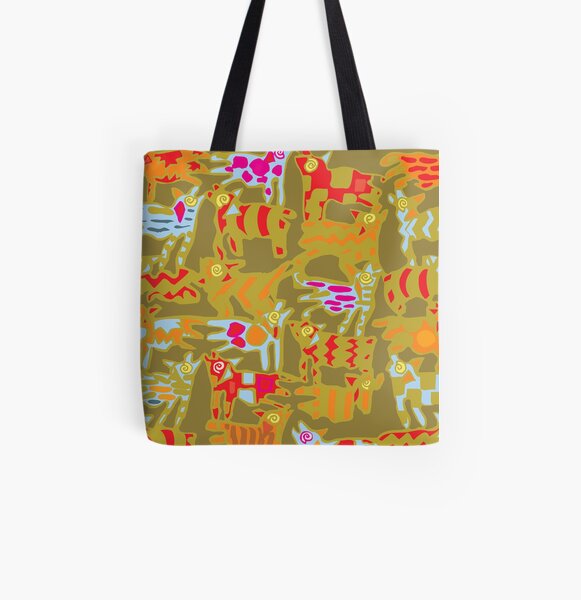 Colorful Abstract in Green, Gold & Red All Over Print Tote Bag