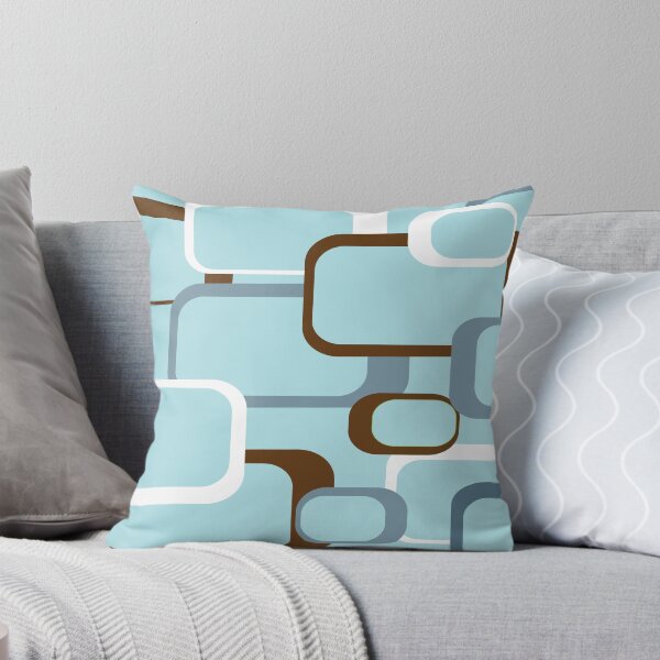 Item preview, Retro Squares Pattern Blue White Brown designed and sold by ValeriesGallery.