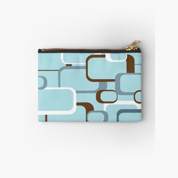 Item preview, Retro Squares Pattern Blue White Brown designed and sold by ValeriesGallery.