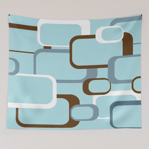 Item preview, Retro Squares Pattern Blue White Brown designed and sold by ValeriesGallery.