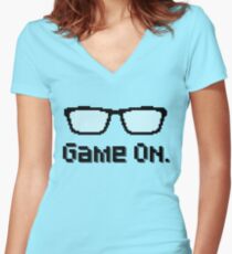 Game On - Nerdy Pixel Art Women's Fitted V-Neck T-Shirt