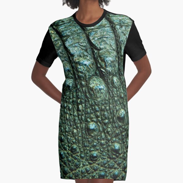 Green Alligator Skin Graphic T-Shirt Dress