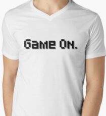 "Game On." Text - Nerdy Pixel Art Men's V-Neck T-Shirt