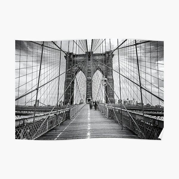 Brooklyn Bridge, New York City (rustic black & white) Poster