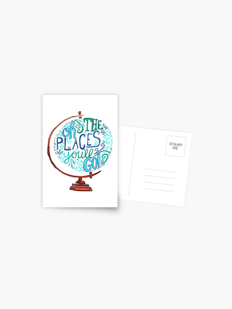 Oh Die Orte An Die Du Gehen Wirst Vintage Typography Globe Postkarte Von Rubyandpearl Redbubble