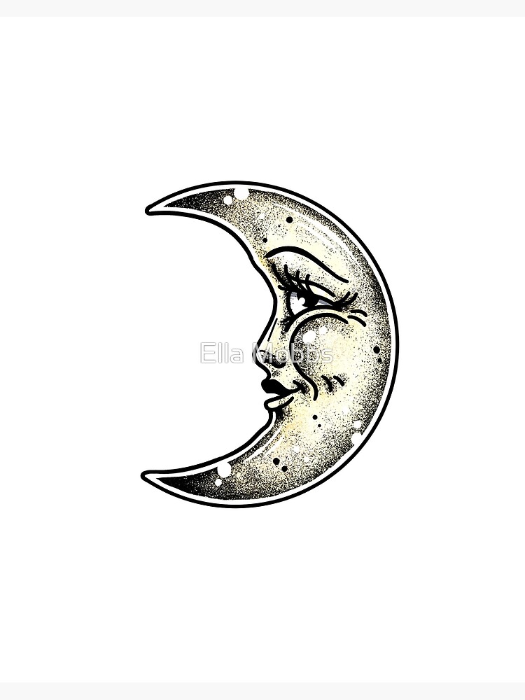 Folky traditional moon tattoo I got to do recently Always fun doing these   rtraditionaltattoos