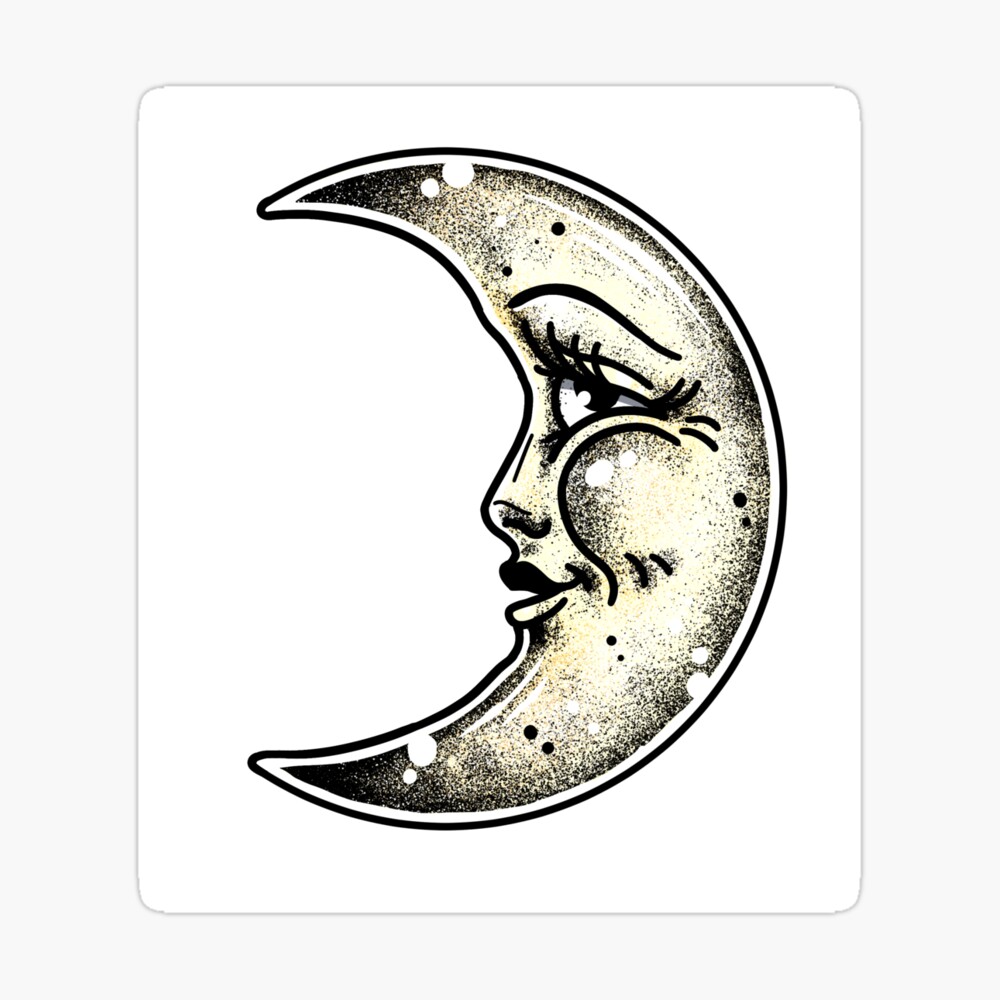 Happy Crescent Moon Tattoo Flash Art Board Print for Sale by ellamobbs   Redbubble