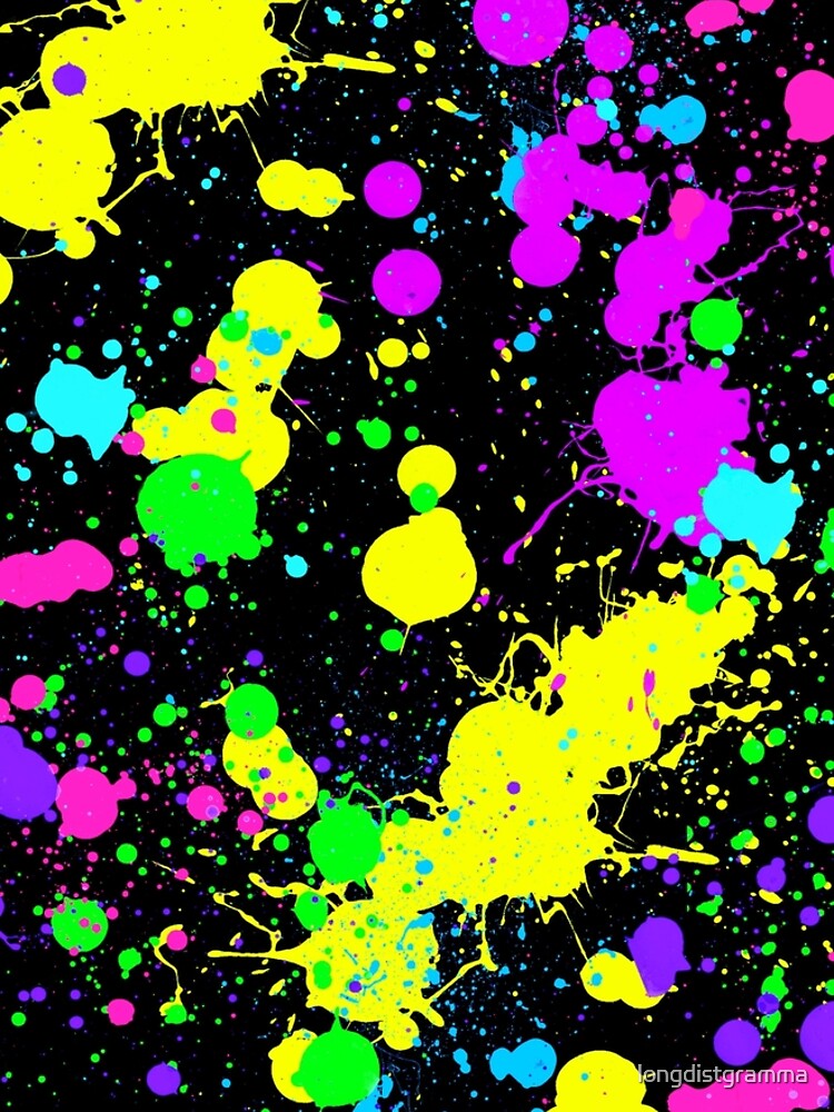 Neon Paint Splatter in Turquoise, Yellow, Green, Blue. by longdistgramma
