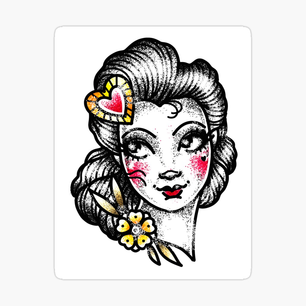Queen Of Hearts Lady Face Tattoo Flash Art Board Print By Ellamobbs Redbubble