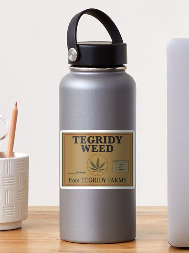 Thumbnail 1 of 3, Sticker, Tegridy Weed From Tegridy Farms Label Parody designed and sold by ThatMerchStore.