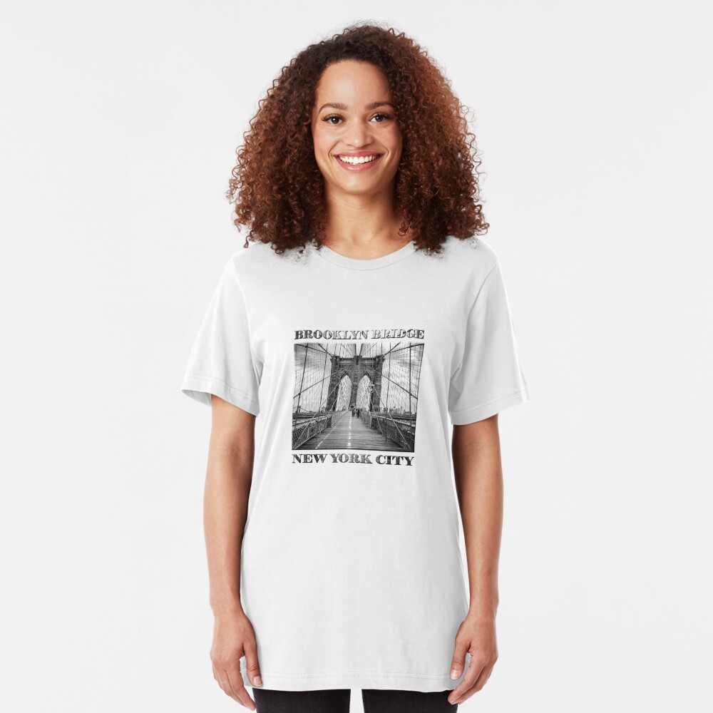 Brooklyn Bridge, New York City (rustic black & white) Slim Fit T-Shirt
