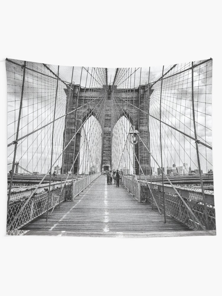 Alternate view of Brooklyn Bridge, New York City (rustic black & white) Tapestry