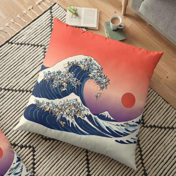 The Great Wave of Pug Floor Pillow