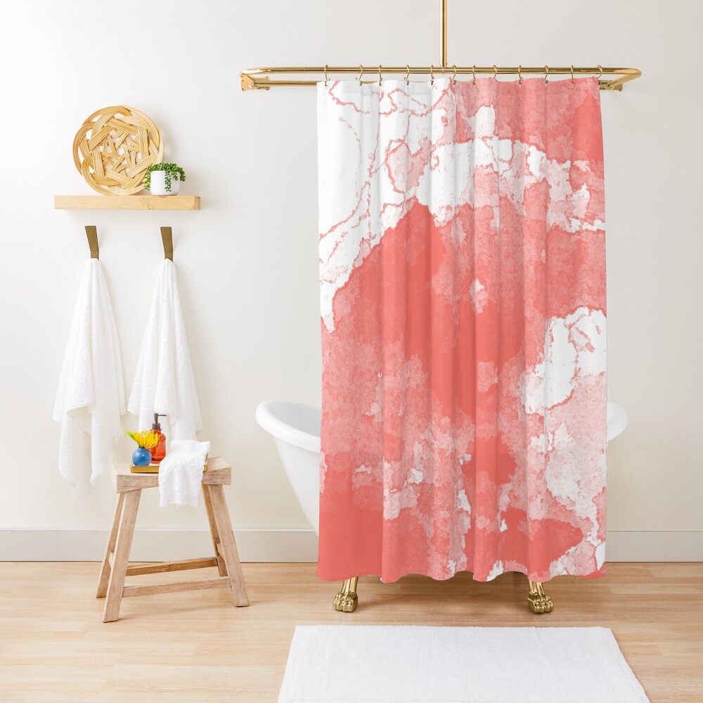 Living Coral Abstract Shower Curtain