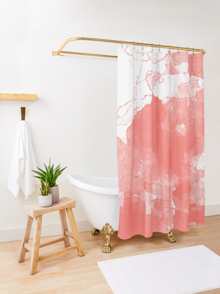 Alternate view of Living Coral Abstract Shower Curtain