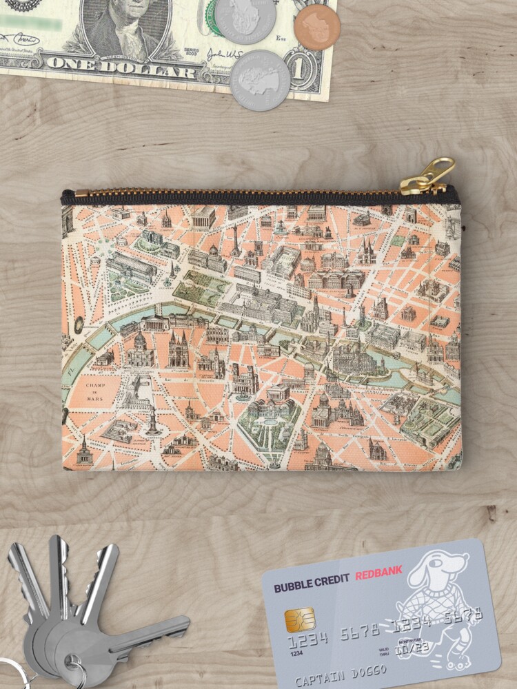 Thumbnail 3 of 4, Zipper Pouch, Vintage Paris Map designed and sold by kapotka.