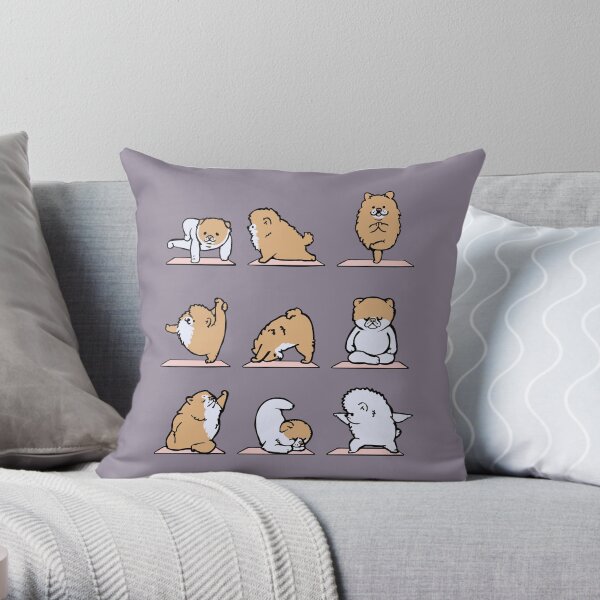 Pomeranian Yoga Throw Pillow
