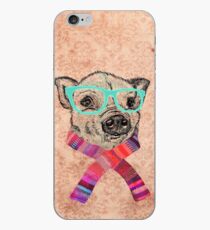 Vinilo o funda para iPhone Divertido lindo cerdo ilustración Teal gafas hipster
