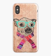 Funny Cute Pig Illustration Teal Hipster Glasses iPhone Case/Skin
