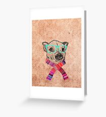 Funny Cute Pig Illustration Teal Hipster Glasses Greeting Card