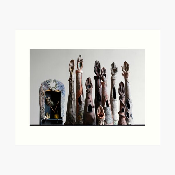 “Sacred Sangha” - ceramic reliquaries, shrines & funeraires handbuilt by artist Mona Shiber Art Print