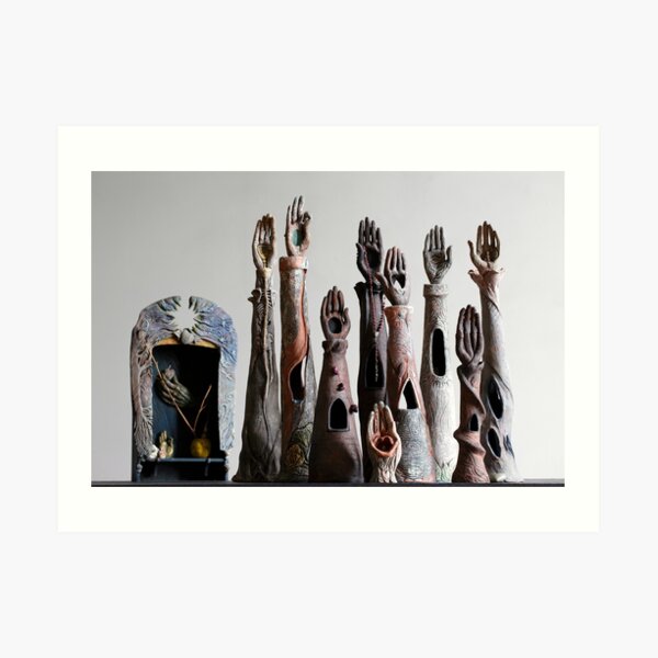 “Sacred Sangha” - ceramic reliquaries, shrines & funeraires handbuilt by artist Mona Shiber Art Print