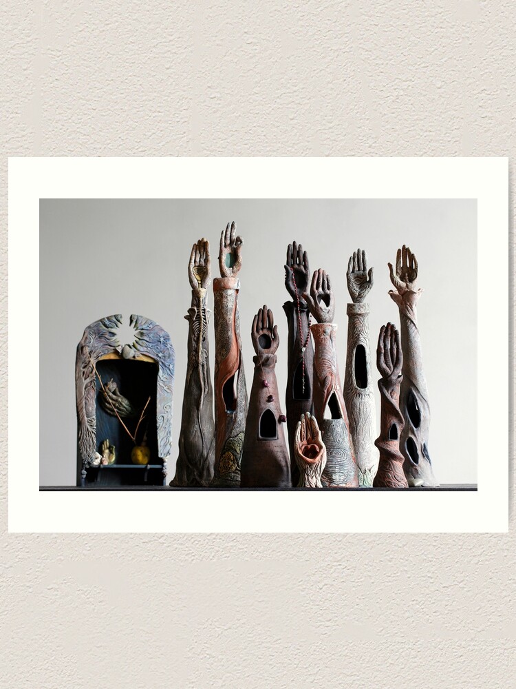Alternate view of “Sacred Sangha” - ceramic reliquaries, shrines & funeraires handbuilt by artist Mona Shiber Art Print