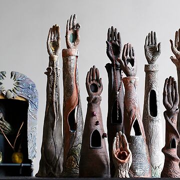 Artwork thumbnail, “Sacred Sangha” - ceramic reliquaries, shrines & funeraires handbuilt by artist Mona Shiber by mona shiber