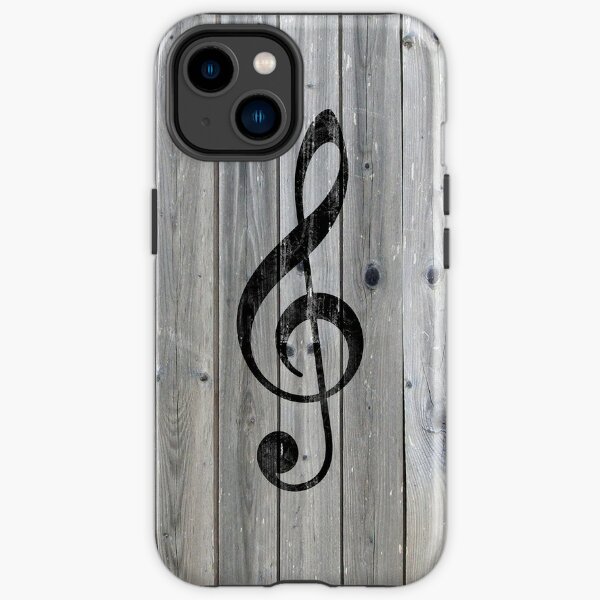 Vintage black music note Treble Clef gray wood iPhone Tough Case