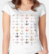 Vintage retro sailor girly floral nautical anchors Women's Fitted Scoop T-Shirt